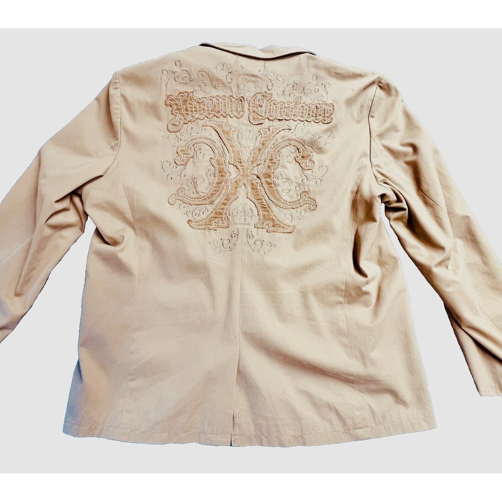 Vtg‎ Affliction Xtreme Couture Graphic Sport Coat Mens Size 48/50 Beige Raw Hems